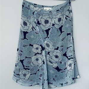 Banana Republic Silk A-Line Drop Waist Lined Skirt Navy & Gray Floral Print-4